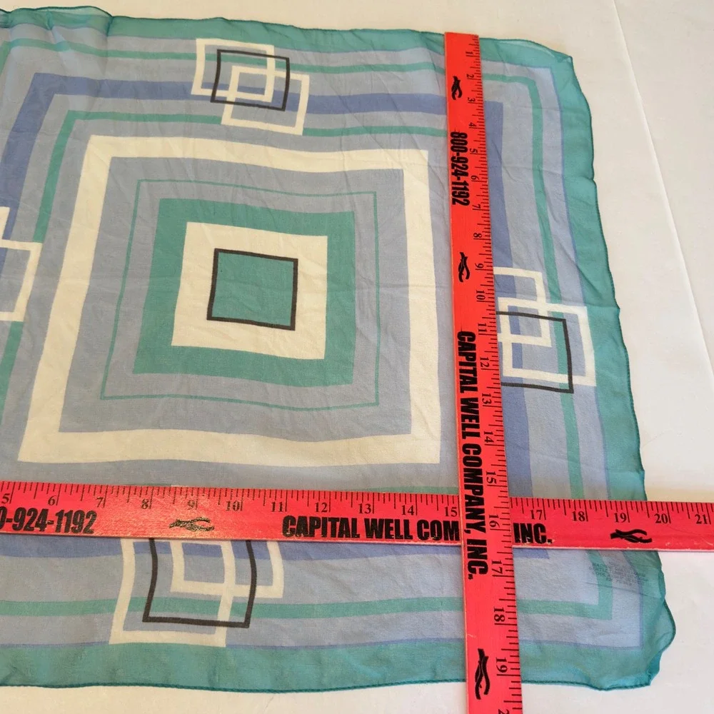 Albertazzi Italy 100% Silk Square Scarf Teal‎ Blue Geometric Mod Print MCM
